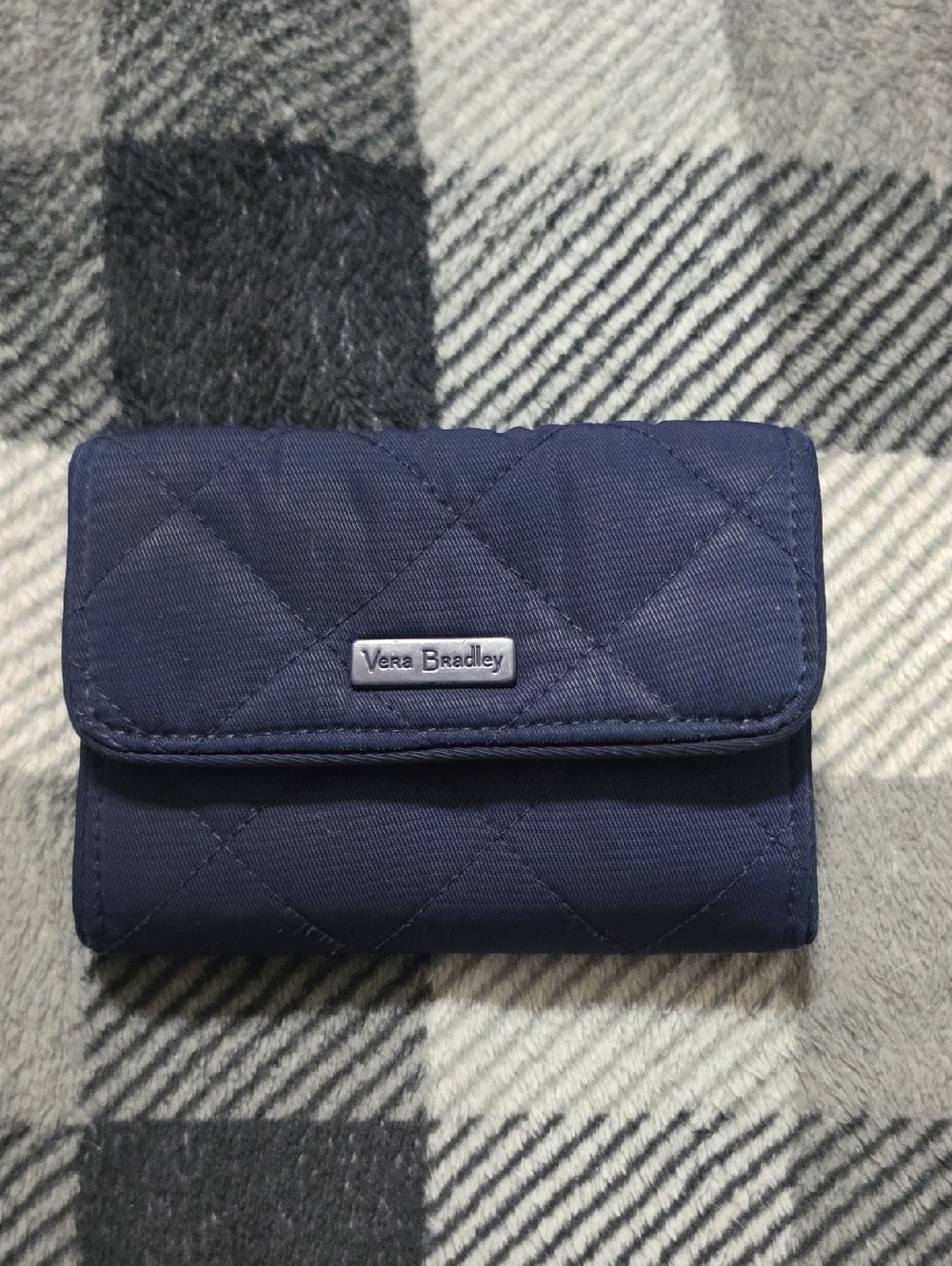 Vera Bradley Navy Blue Riley Quilted Compact Trifold Wallet